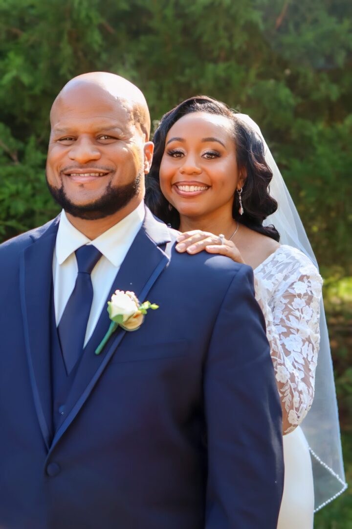 Happy newlyweds in formal attire